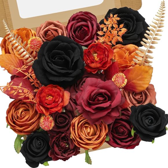 Other - 6083 Artificial Flowers Black Orange Fall Flowers Halloween Black Wedding